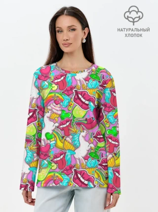 Лонгслив женский. Хлопок / Губы фреш