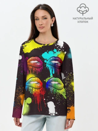 Лонгслив женский. Хлопок / Красочные кубы