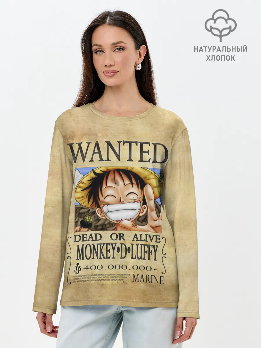 Лонгслив женский. Хлопок / Манки Д. Луффи в розыске One Piece