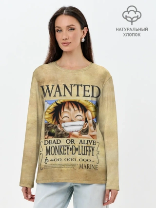 Лонгслив женский. Хлопок / Манки Д. Луффи в розыске One Piece