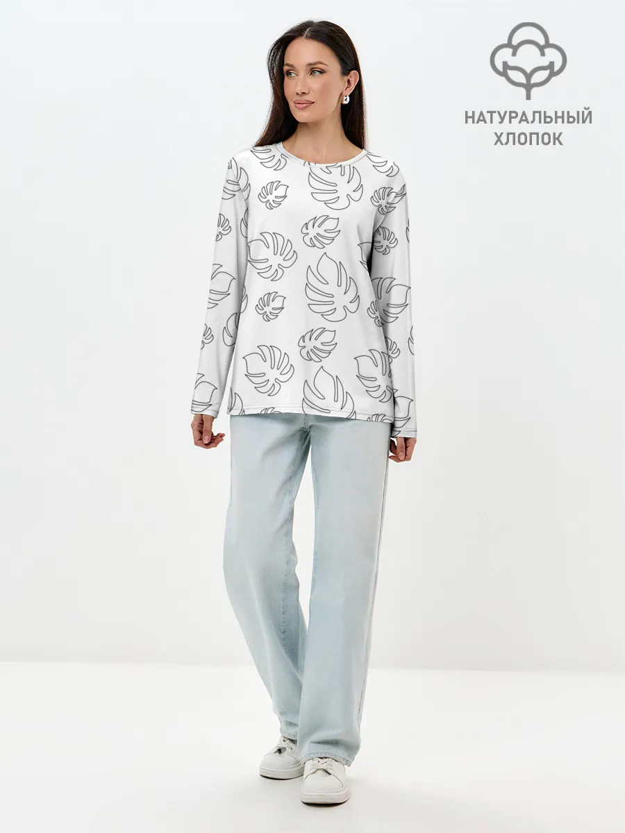 Лонгслив женский. Хлопок / Листья