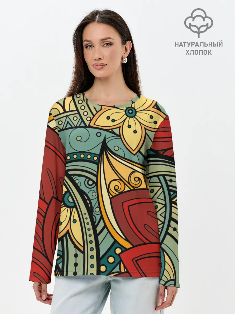 Лонгслив женский. Хлопок / ЯрКие ЦветЫ