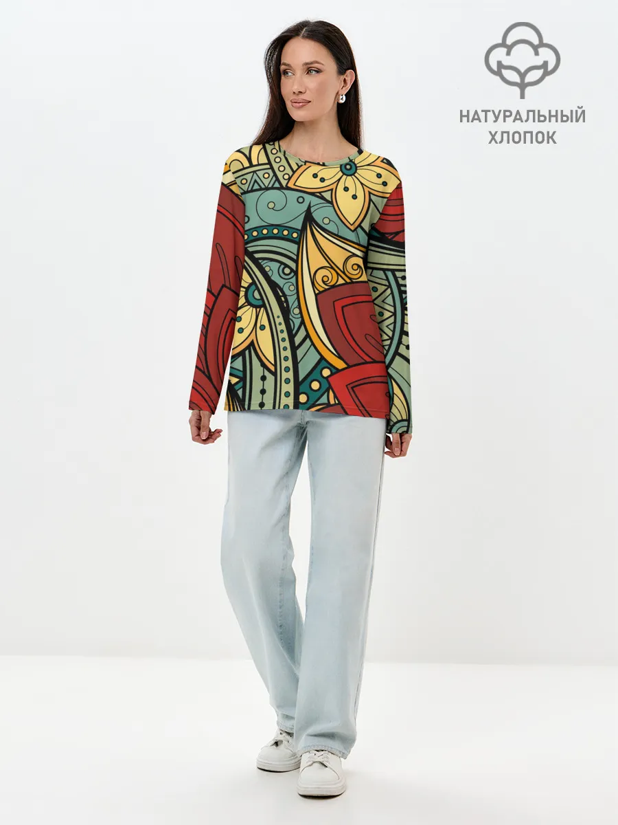 Лонгслив женский. Хлопок / ЯрКие ЦветЫ