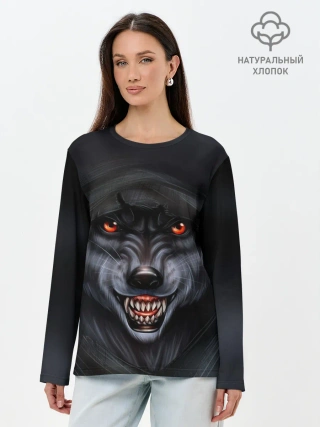 Лонгслив женский. Хлопок / СЕРЫЙ ВОЛК 3D