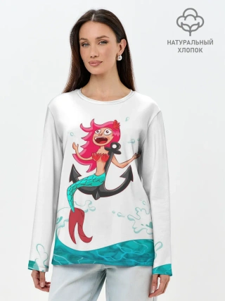 Лонгслив женский. Хлопок / Русалка на якоре