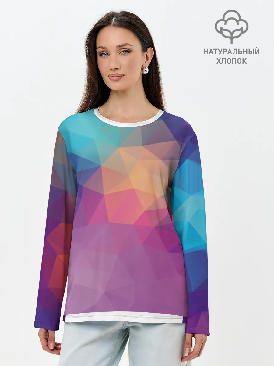 Лонгслив женский. Хлопок / Цветные полигоны - Градиент