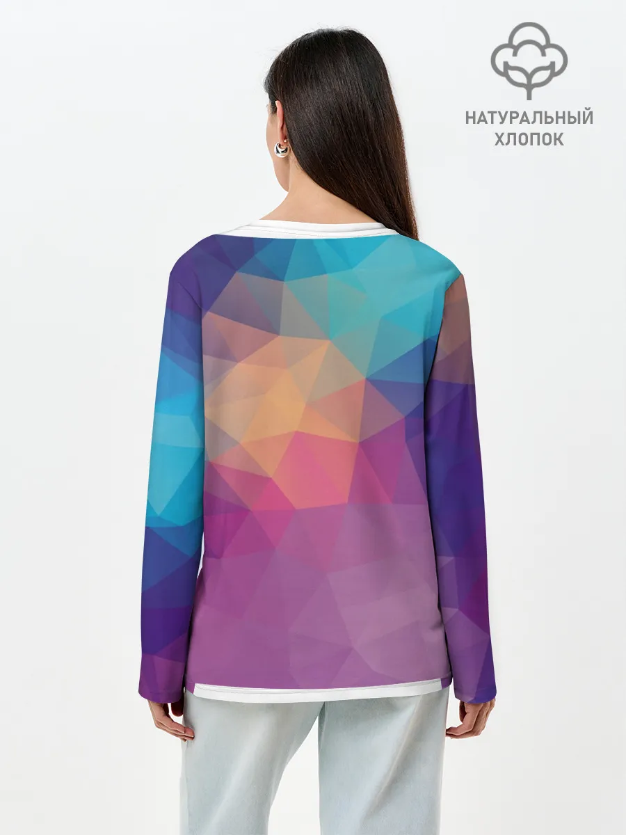 Лонгслив женский. Хлопок / Цветные полигоны - Градиент