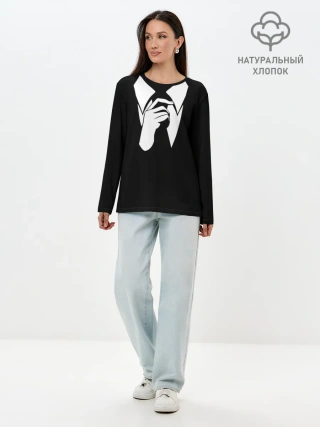 Лонгслив женский. Хлопок / Смокинг | Поправляю галстук
