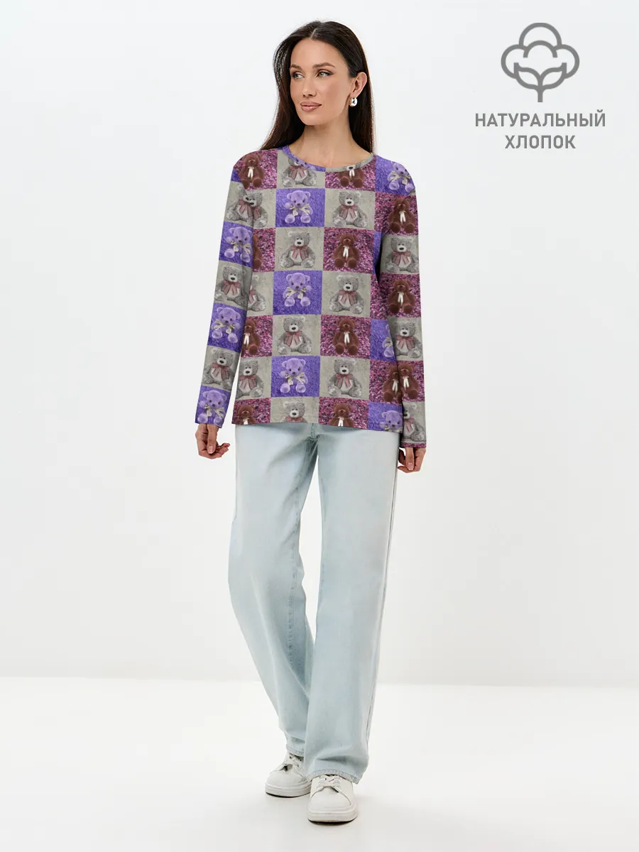Лонгслив женский. Хлопок / Медведи на ковре
