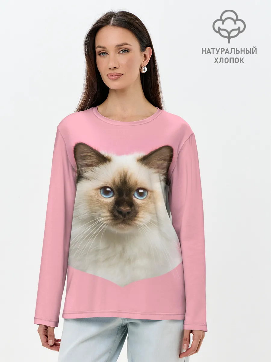 Лонгслив женский. Хлопок / Пушистый кот