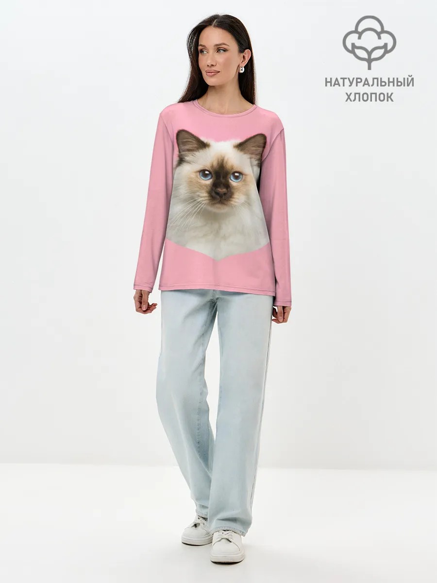 Лонгслив женский. Хлопок / Пушистый кот