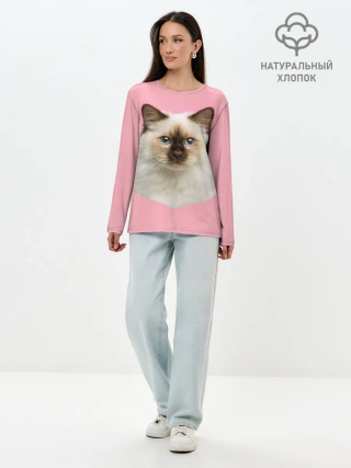 Лонгслив женский. Хлопок / Пушистый кот