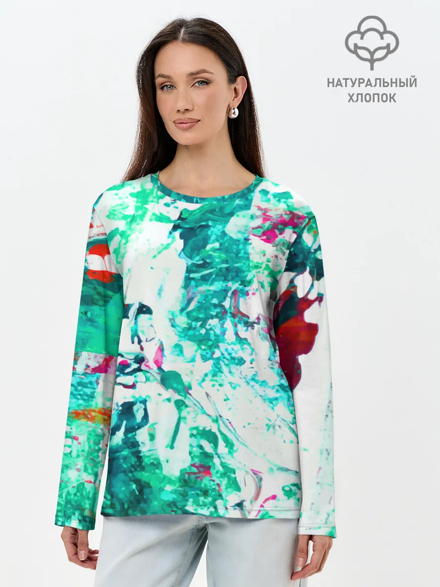 Лонгслив женский. Хлопок / Берюза Морской