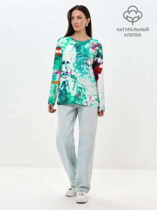 Лонгслив женский. Хлопок / Берюза Морской