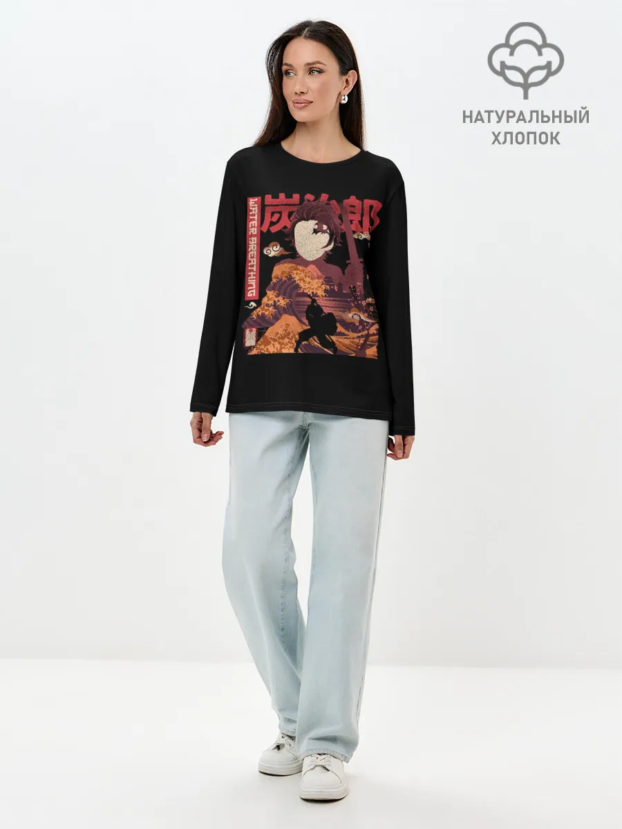 Лонгслив женский. Хлопок / Tanjirou Kamado
