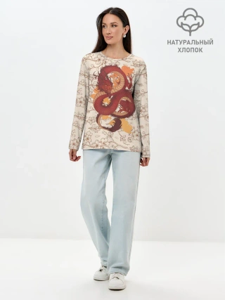 Лонгслив женский. Хлопок / Китайский Дракон и Сакура