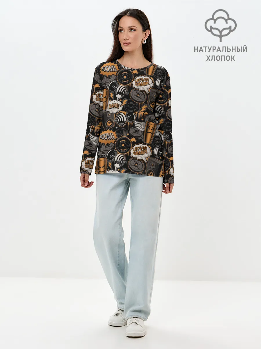 Лонгслив женский. Хлопок / Граффити на спорте