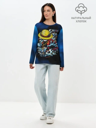 Лонгслив женский. Хлопок / Луффи пират Соломенной Шляпы