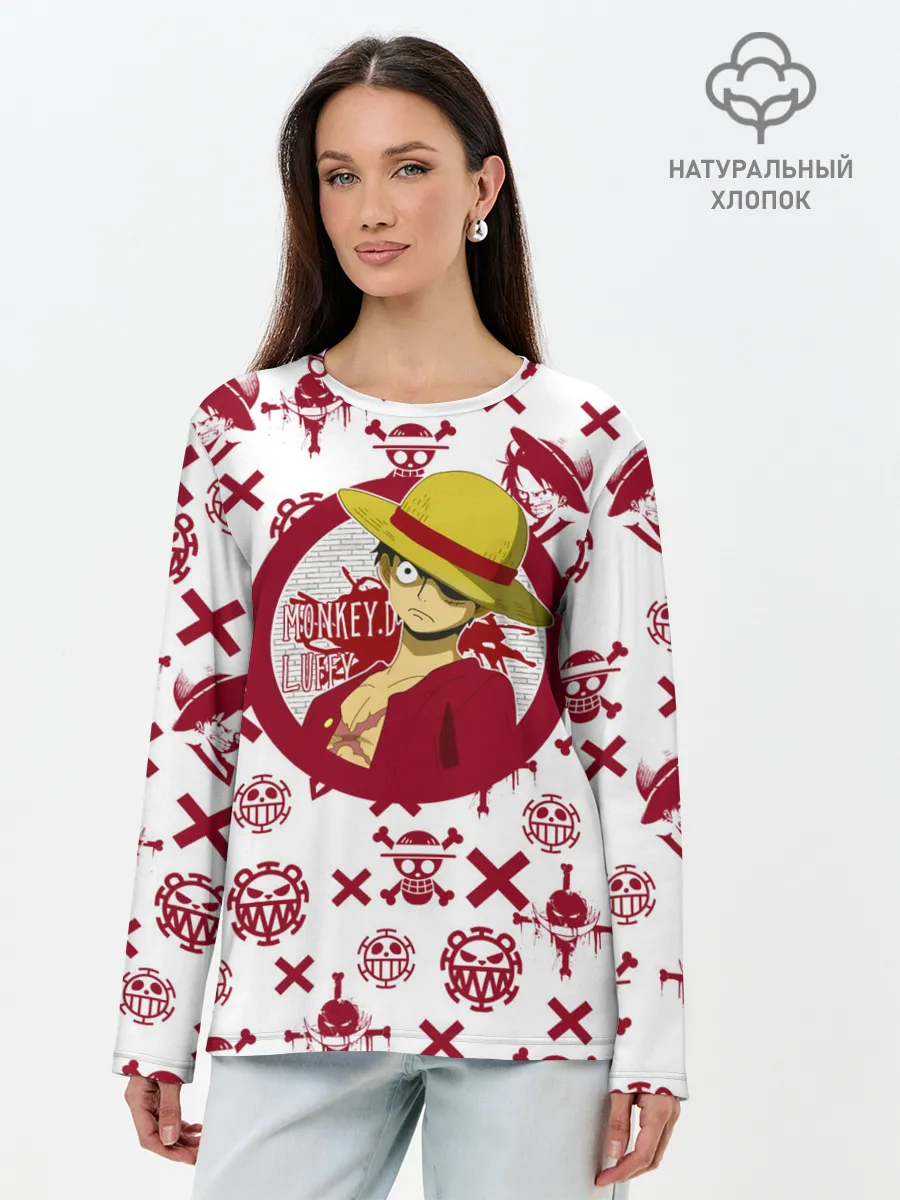 Лонгслив женский. Хлопок / Манки Д. Луффи | пиратские знаки One Piece