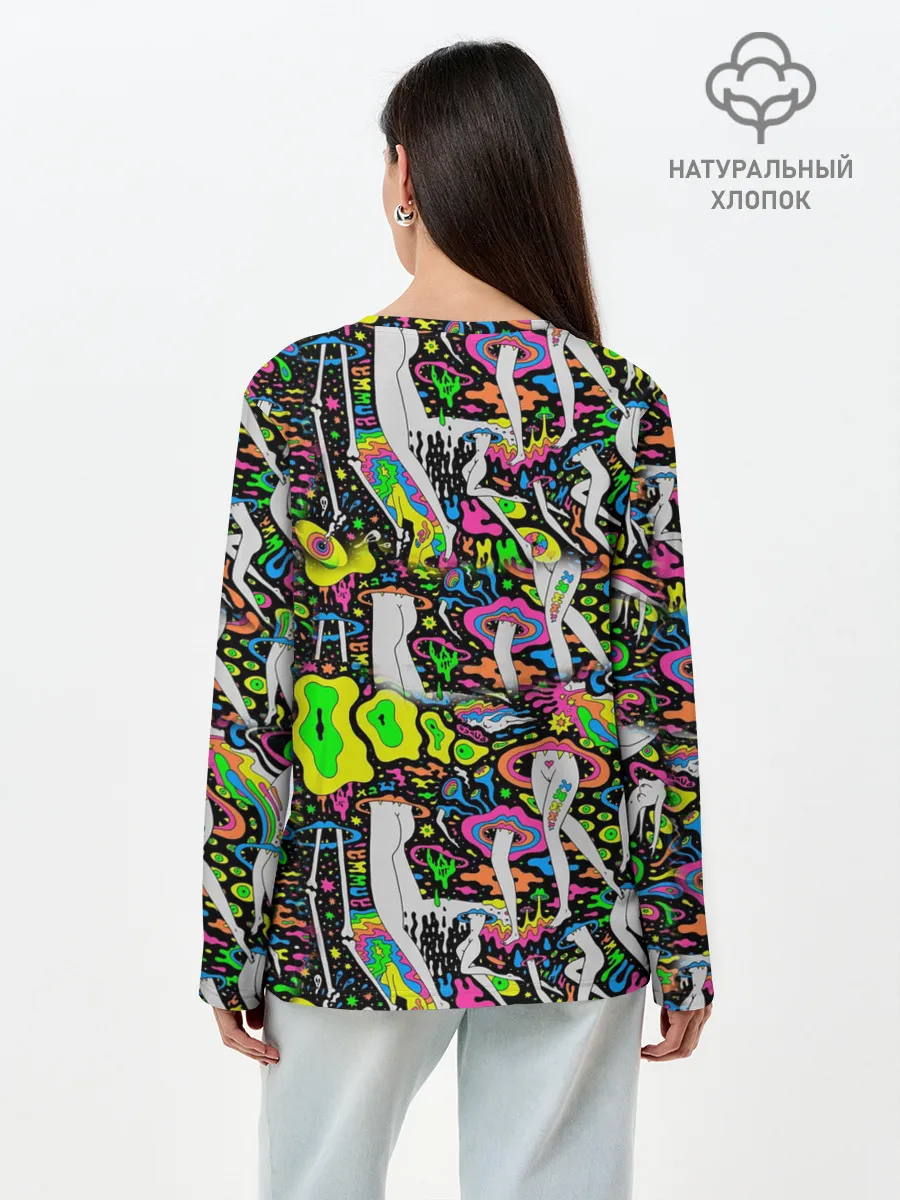 Лонгслив женский. Хлопок / Психоделика / Абстракция