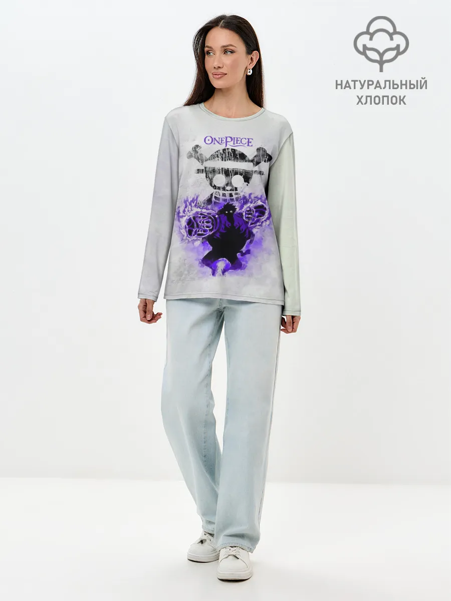 Лонгслив женский. Хлопок / Пламенный резиновый Луффи | One Piece