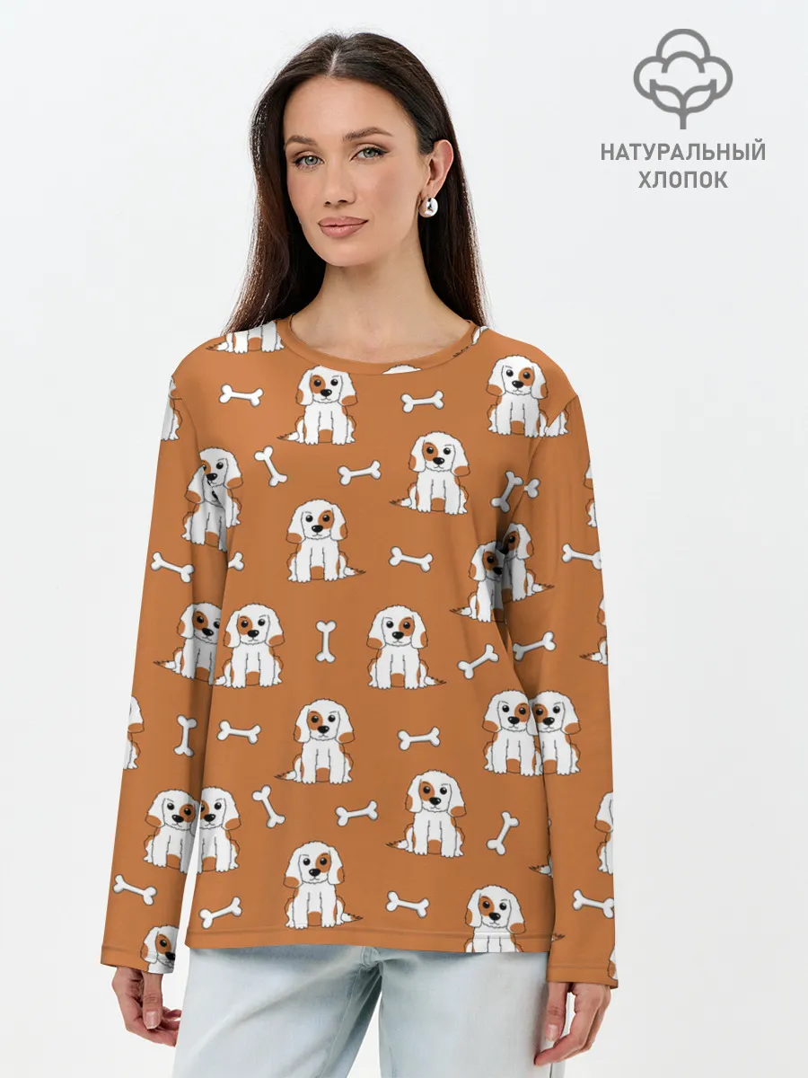 Лонгслив женский. Хлопок / Пёс и кость