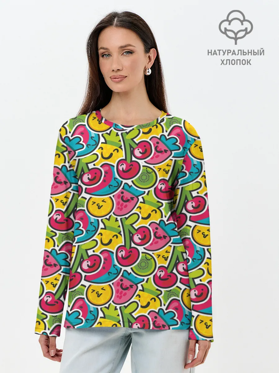 Лонгслив женский. Хлопок / Лето. Ягоды. Фрукты