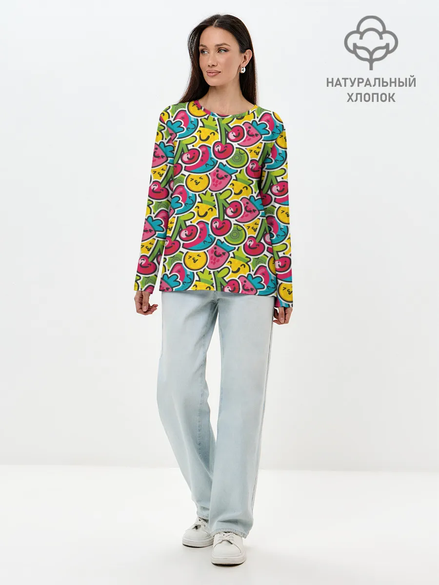 Лонгслив женский. Хлопок / Лето. Ягоды. Фрукты