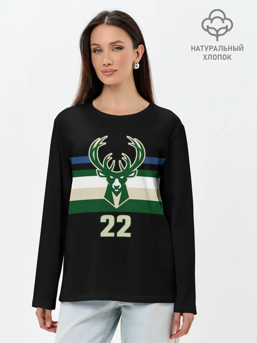 Лонгслив женский. Хлопок / Milwaukee Bucks форма. Крис Миддлтон