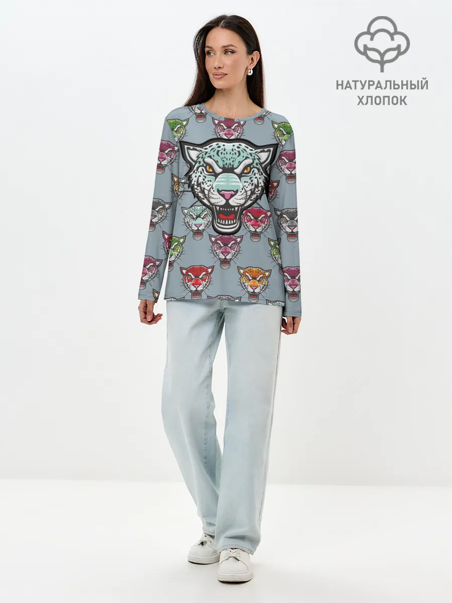 Лонгслив женский. Хлопок / Леопард
