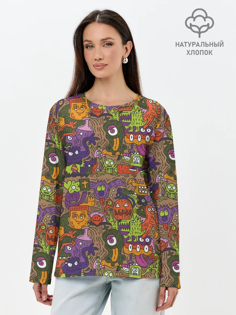 Лонгслив женский. Хлопок / Монсты