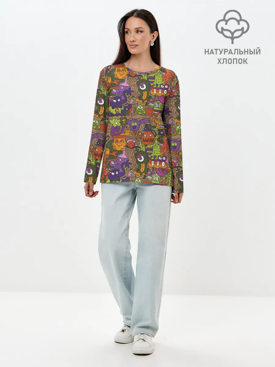 Лонгслив женский. Хлопок / Монсты
