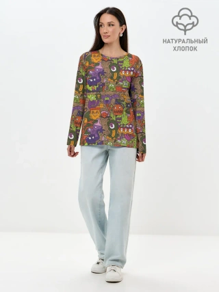 Лонгслив женский. Хлопок / Монсты