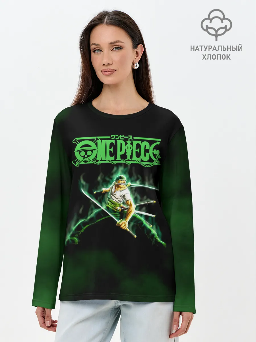 Лонгслив женский. Хлопок / Огненный Ророноа Зоро | One Piece