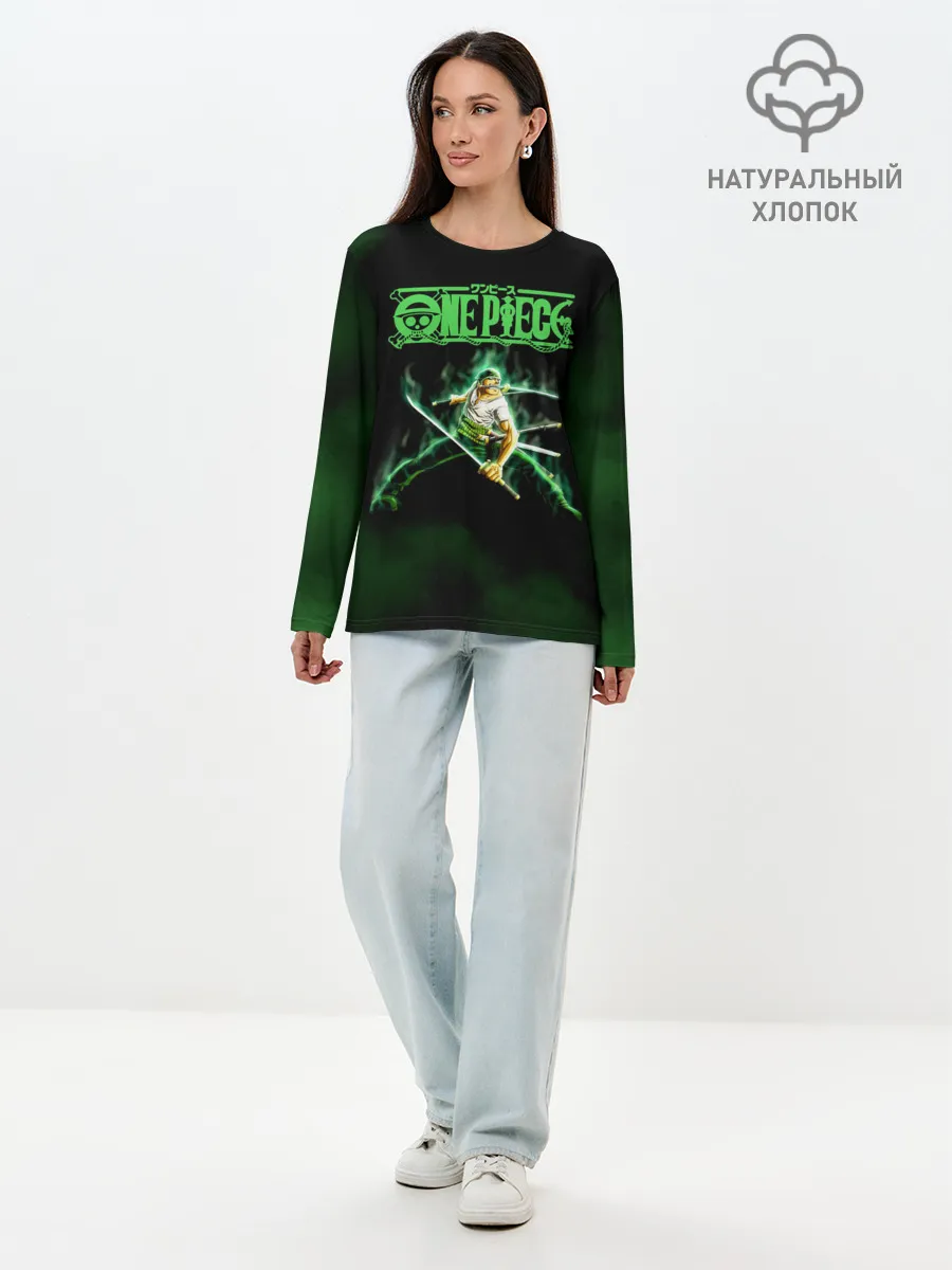 Лонгслив женский. Хлопок / Огненный Ророноа Зоро | One Piece