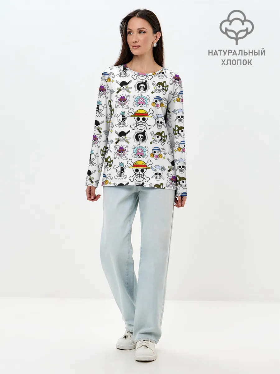 Лонгслив женский. Хлопок / Веселые Роджеры пиратов Соломенной Шляпы