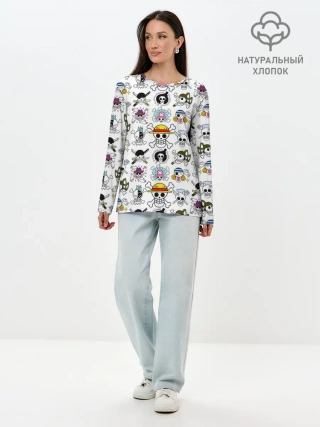 Лонгслив женский. Хлопок / Веселые Роджеры пиратов Соломенной Шляпы