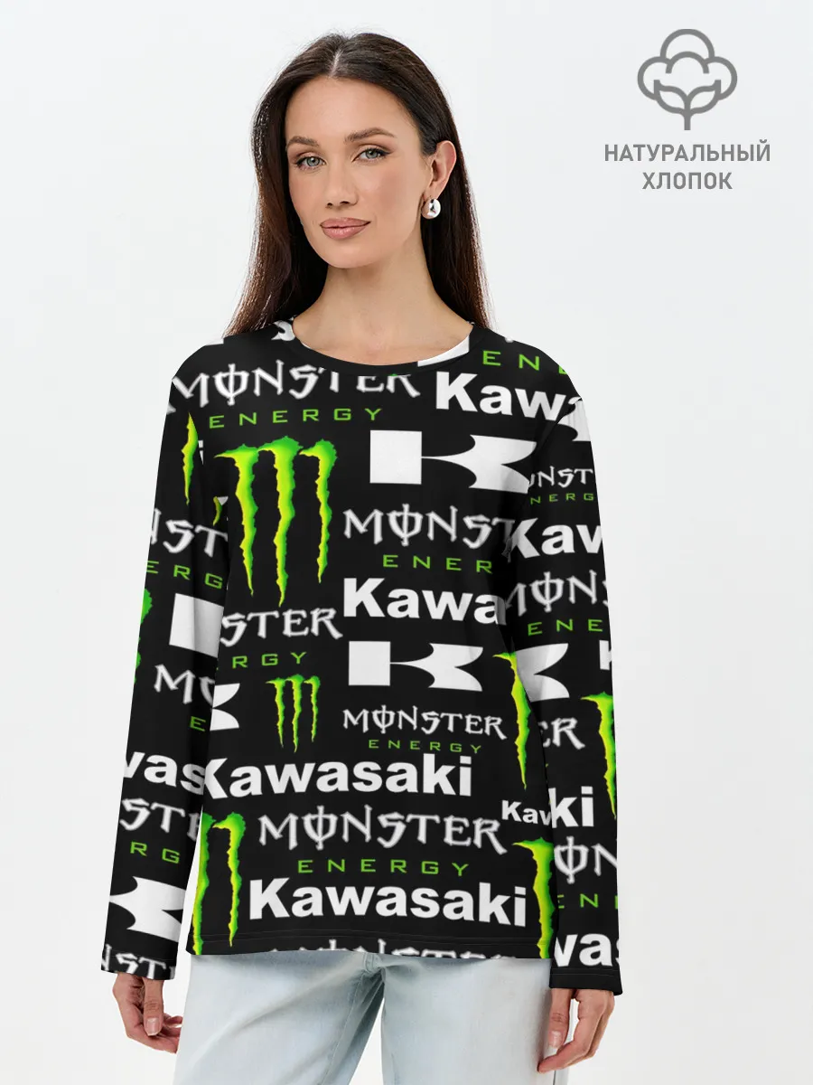 Лонгслив женский. Хлопок / KAWASAKI X MONSTER ENERGY