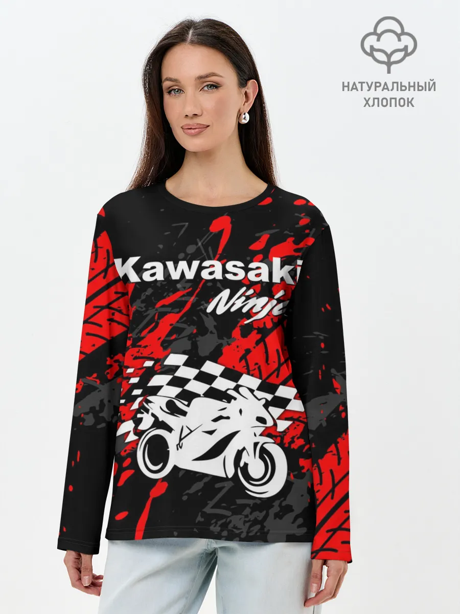 Лонгслив женский. Хлопок / KAWASAKI NINJA / КАВАСАКИ