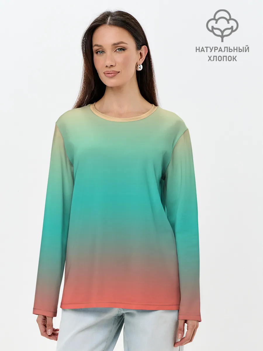 Лонгслив женский. Хлопок / Красно-бирюзовый градиент