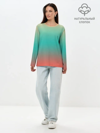 Лонгслив женский. Хлопок / Красно-бирюзовый градиент