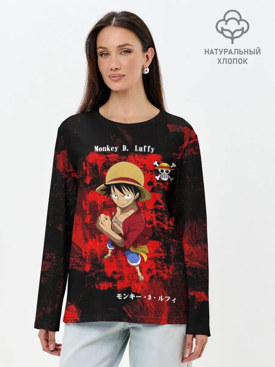 Лонгслив женский. Хлопок / Манки Д. Луффи пират Соломенной Шляпы