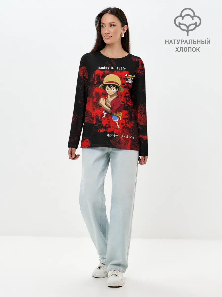 Лонгслив женский. Хлопок / Манки Д. Луффи пират Соломенной Шляпы