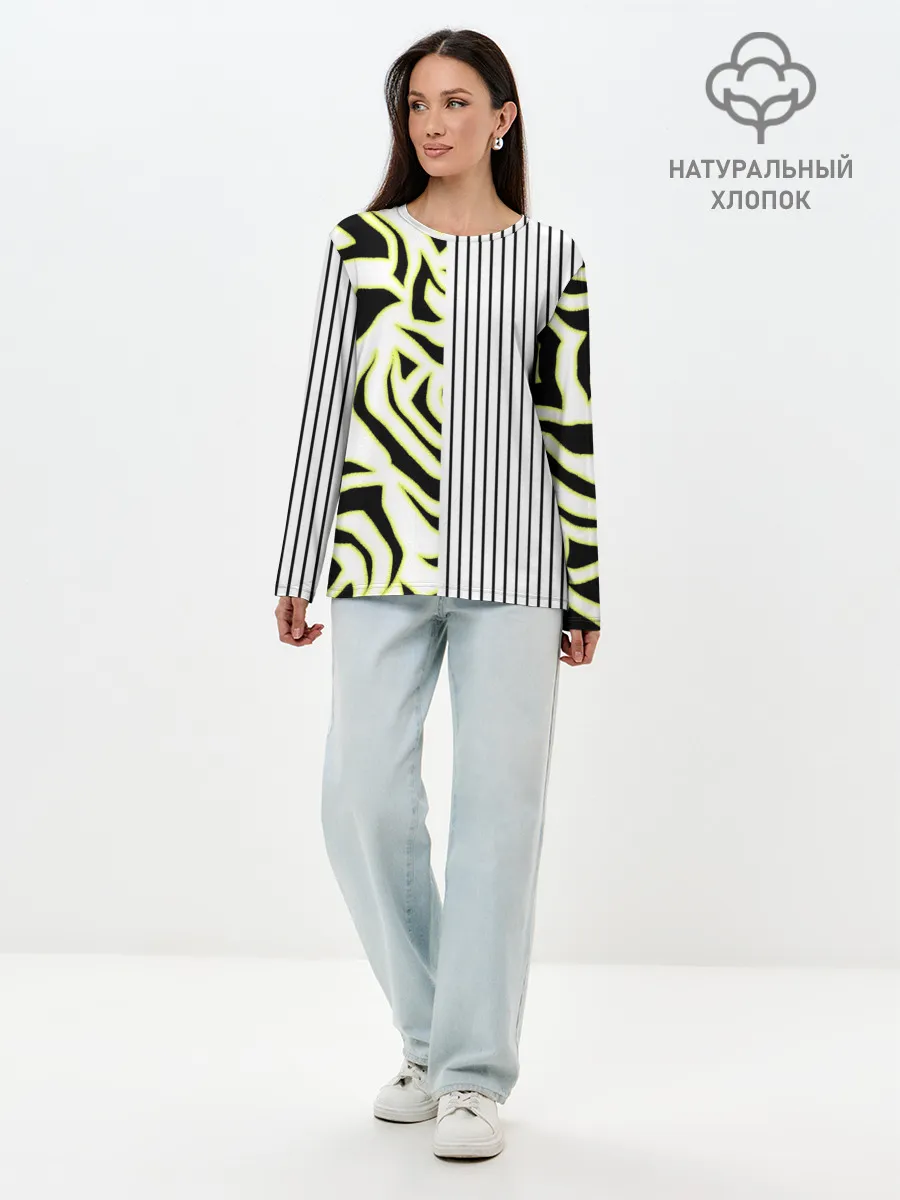 Лонгслив женский. Хлопок / Зебра