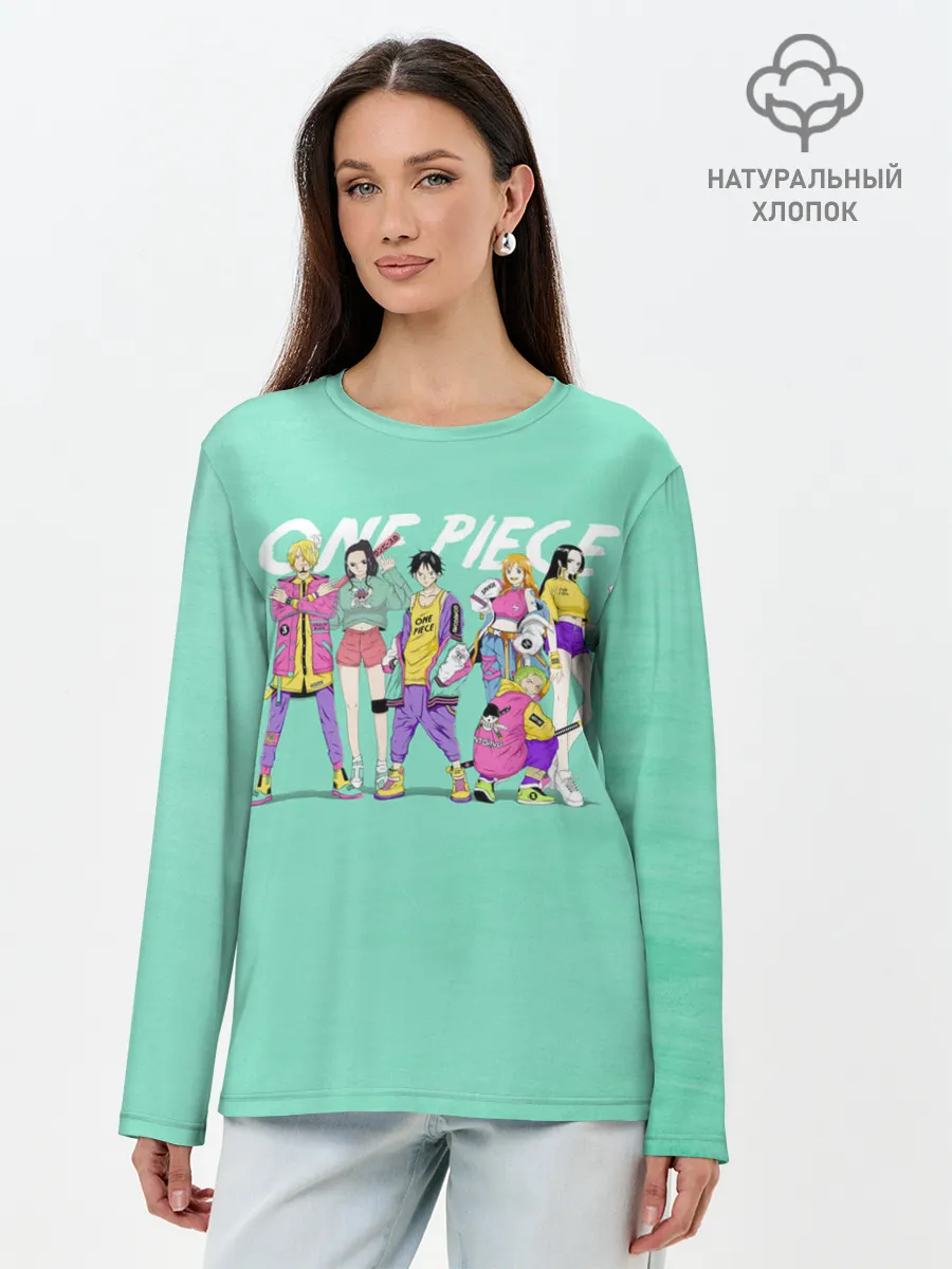 Лонгслив женский. Хлопок / Пираты One Piece на стиле