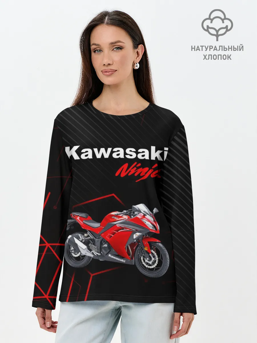 Лонгслив женский. Хлопок / KAWASAKI NINJA / КАВАСАКИ