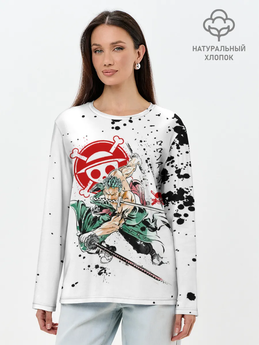 Лонгслив женский. Хлопок / Ророноа Зоро пират Соломенной Шляпы