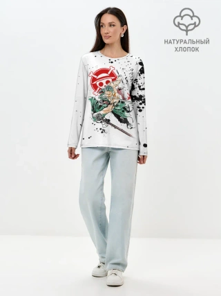 Лонгслив женский. Хлопок / Ророноа Зоро пират Соломенной Шляпы