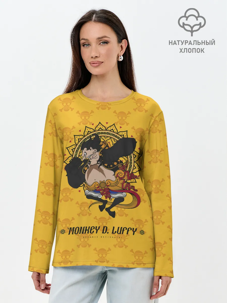 Лонгслив женский. Хлопок / Резиновый Манки Д. Луффи One Piece