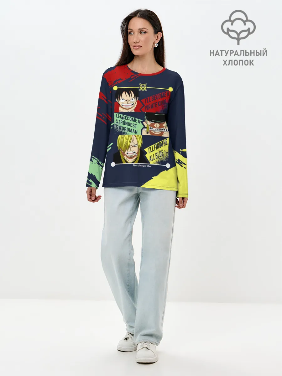 Лонгслив женский. Хлопок / Луффи, Зоро и Санджи One Piece